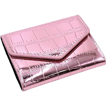 RARITYUS Shiny Metallic Small Wallets for Women Crocodile Pattern Purse Credit Card Holder Slim Clutch Wallet, Pink, one size