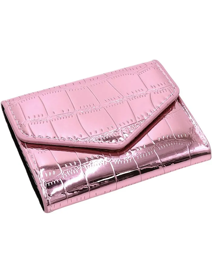 RARITYUS Shiny Metallic Small Wallets for Women Crocodile Pattern Purse Credit Card Holder Slim Clutch Wallet, Pink, one size