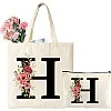 Tarklanda Initials Shopping Bag Cotton Bag with Letters Canvas Tote Bag Initial Tote Bag and Cosmetic Bag Gift for Women Girlfriend Mum Colleague for Birthday, Mother's Day (H)