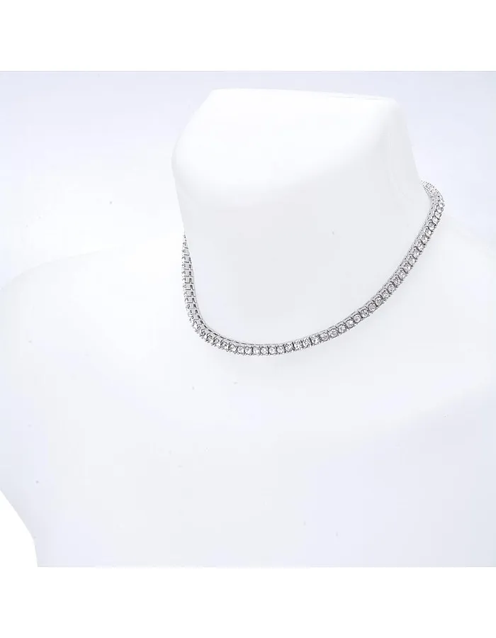 metaltree98 16" Choker Tennis Necklace Fashion Lab Diamond Silver Plated Solitaires Chain Women's Rapper Hip Hop
