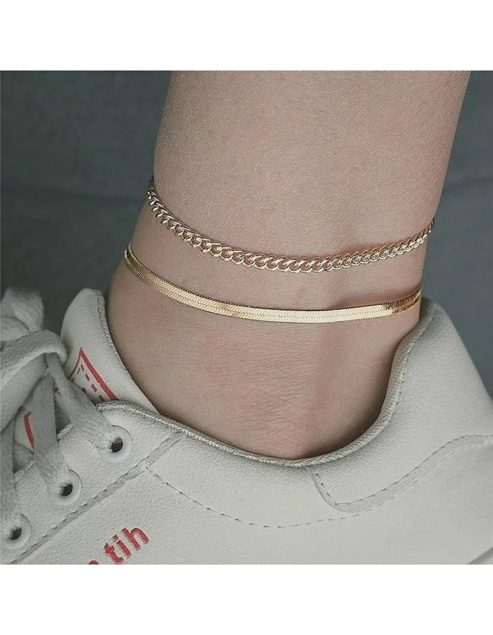 sovesi Gold Ankle Bracelets for Women Stainless Steel Flat Snake Chain Link Gold Anklet Dainty Beach Anklets for Women, stainless steel