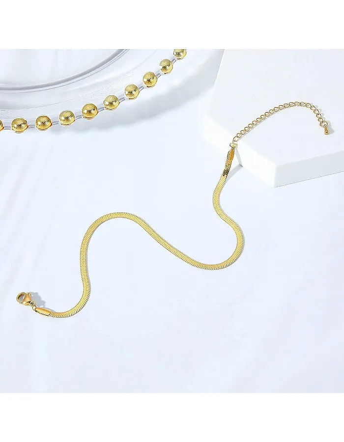 sovesi Gold Ankle Bracelets for Women Stainless Steel Flat Snake Chain Link Gold Anklet Dainty Beach Anklets for Women, stainless steel