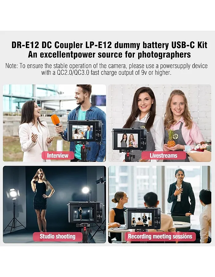 F1TP ACK-E12 USB-C To DR-E12 DC Coupler LP-E12 Dummy Battery Kit for Canon EOS M10, M50, M50 Mark ii, M100, M200, EOS M M2,Kiss M M2 Cameras