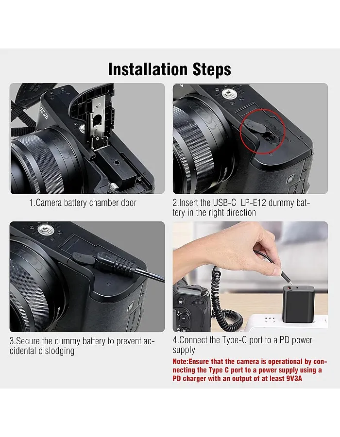 F1TP ACK-E12 USB-C To DR-E12 DC Coupler LP-E12 Dummy Battery Kit for Canon EOS M10, M50, M50 Mark ii, M100, M200, EOS M M2,Kiss M M2 Cameras
