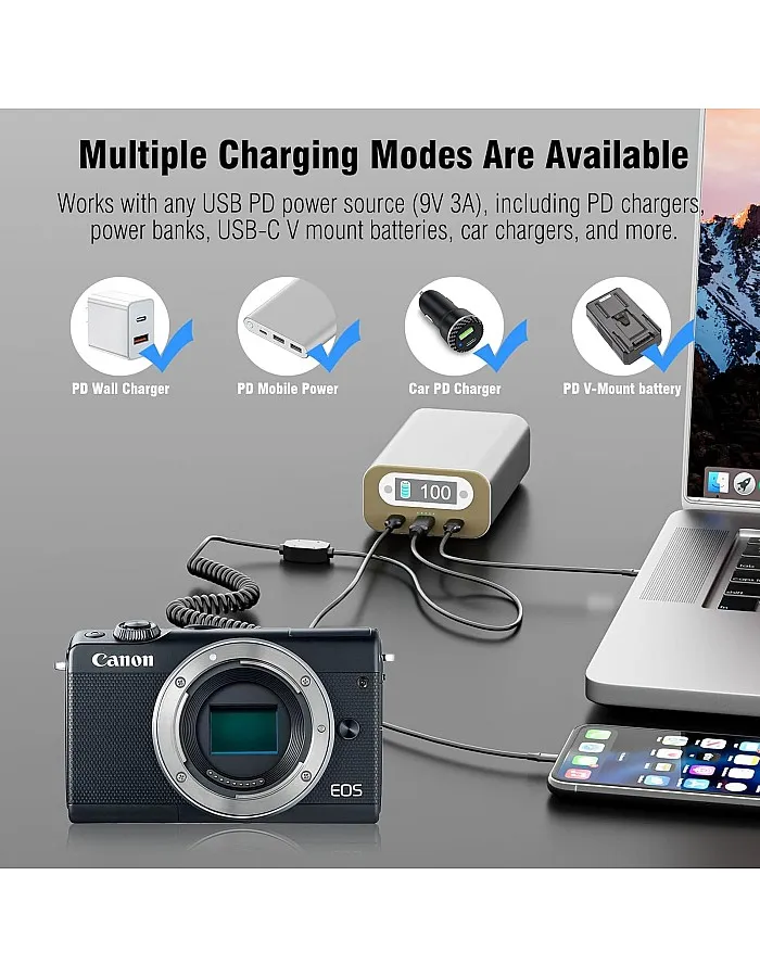F1TP ACK-E12 USB-C To DR-E12 DC Coupler LP-E12 Dummy Battery Kit for Canon EOS M10, M50, M50 Mark ii, M100, M200, EOS M M2,Kiss M M2 Cameras