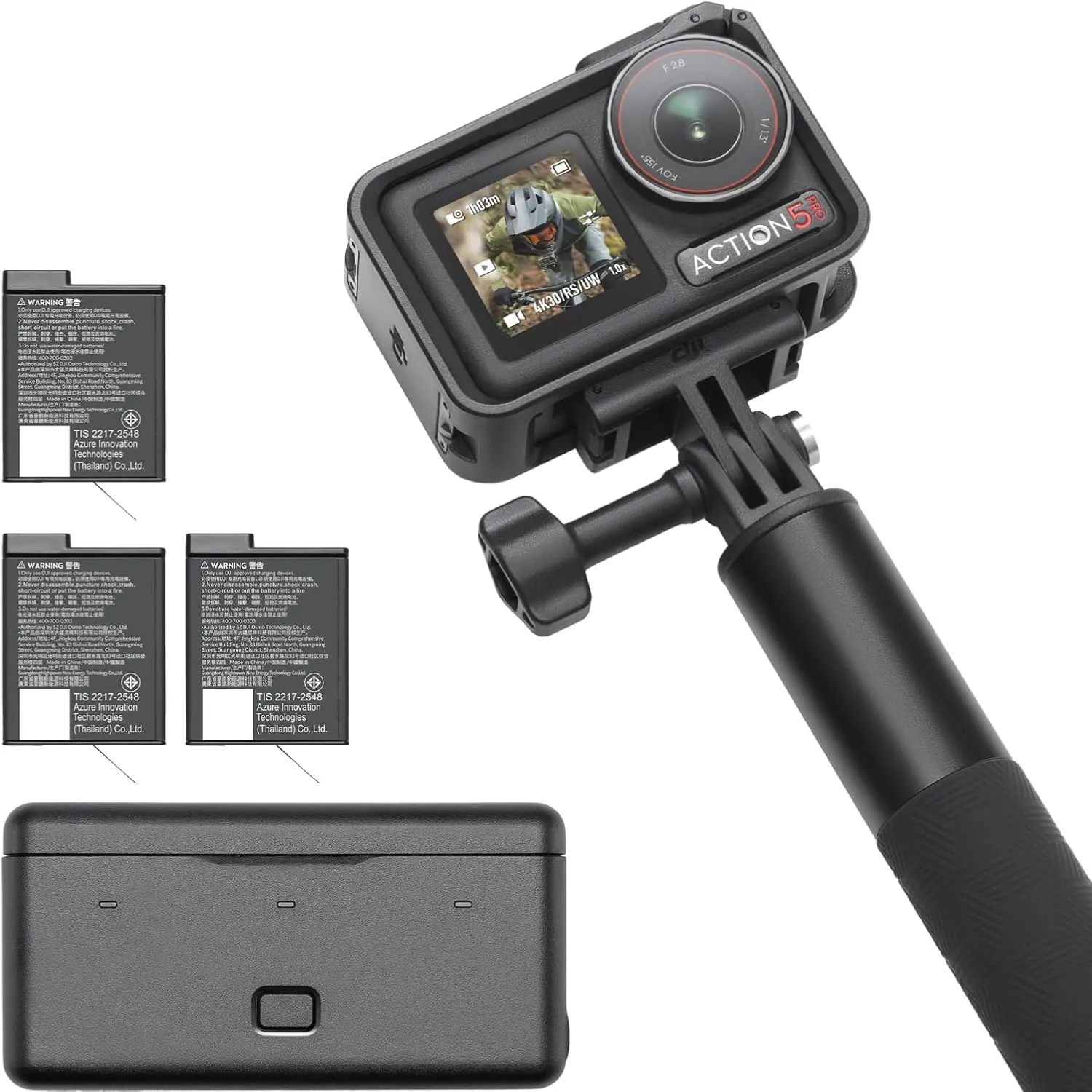DJI Osmo Action 5 Pro Pack Adventure: Sports Camera, Sensor 1/1.3", Battery Increased to 12 h with 3 Batteries, Stabilization, 2 OLED Touch Screens, Action Camera for Travel and Vlogs